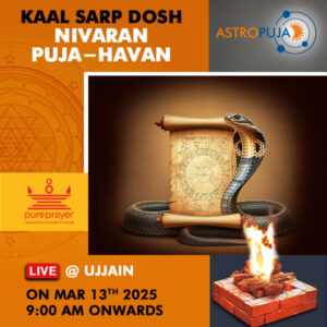 Participate in Kaal Sarp Dosh Nivaran Puja with Havan online at Ujjain Kshetra on 13th March, 2025 seeking to address Loss of Job/Position, Financial Problems, Delayed Marriage, Property Losses, Accidents, Legal issues and many others due to the Kaal Sarp Dosh in Janma Kundali