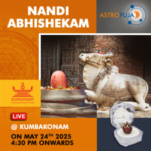 Participate in Pradosham Special Nandi Abhishekam Online at Kumbakonam, Tamil Nadu on 24th May 2025 propitiating Lord Shiva through Nandi for Good Health, Longevity, Prosperity and Wealth